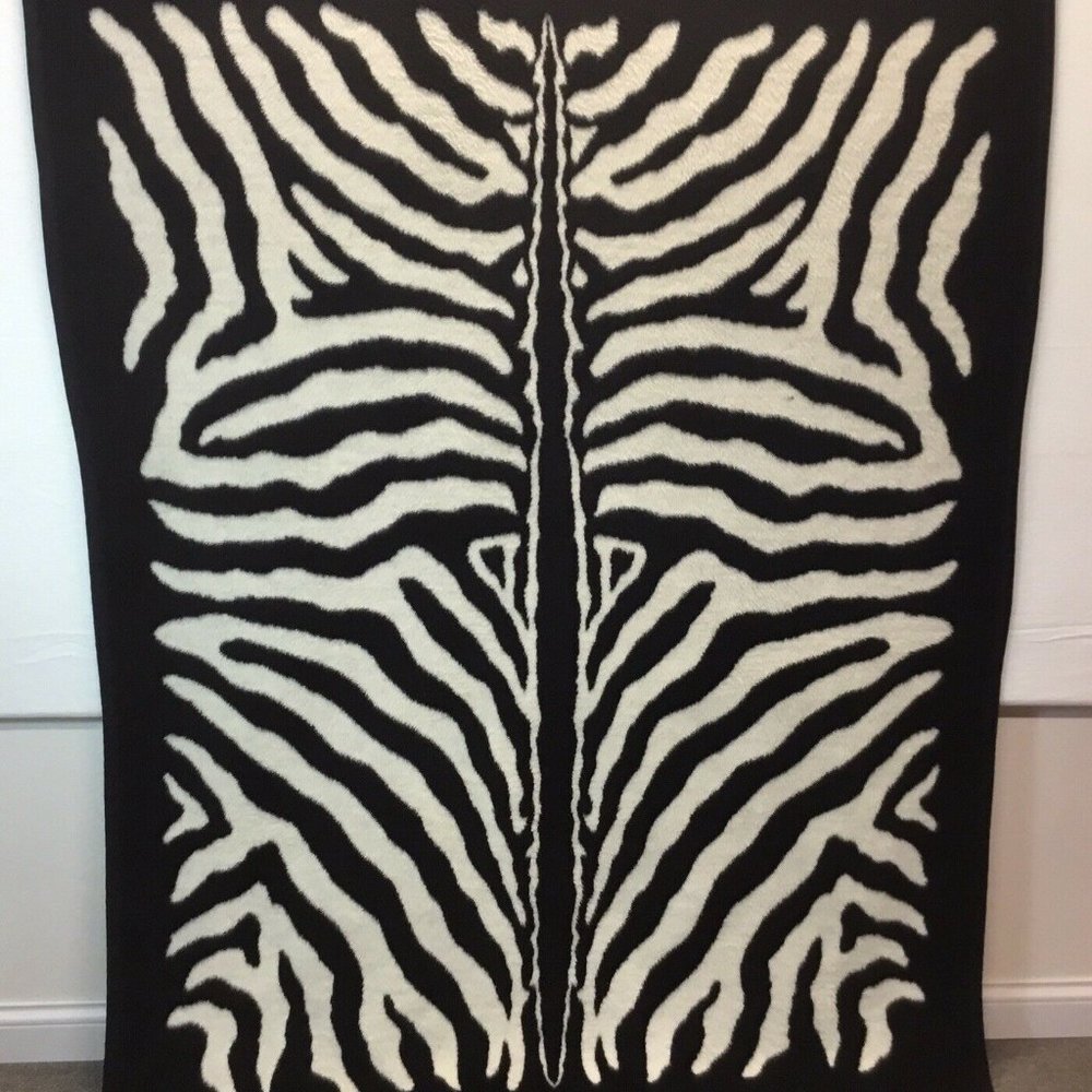 Zebra Blanket Reversible Crown Crafts Vuteks Yugoslavia Vtg Throw Plush 60 x 80 - Picture 5 of 10